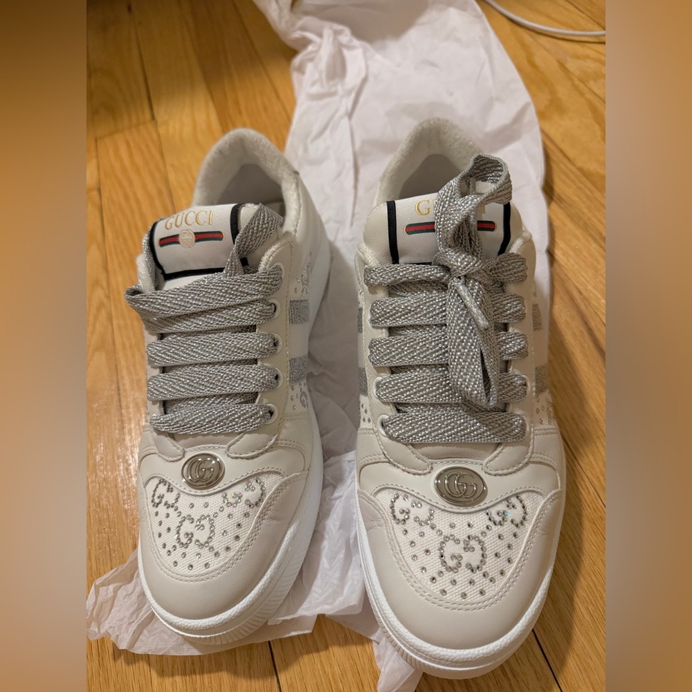 Gucci Cream Sneakers with Silver Details